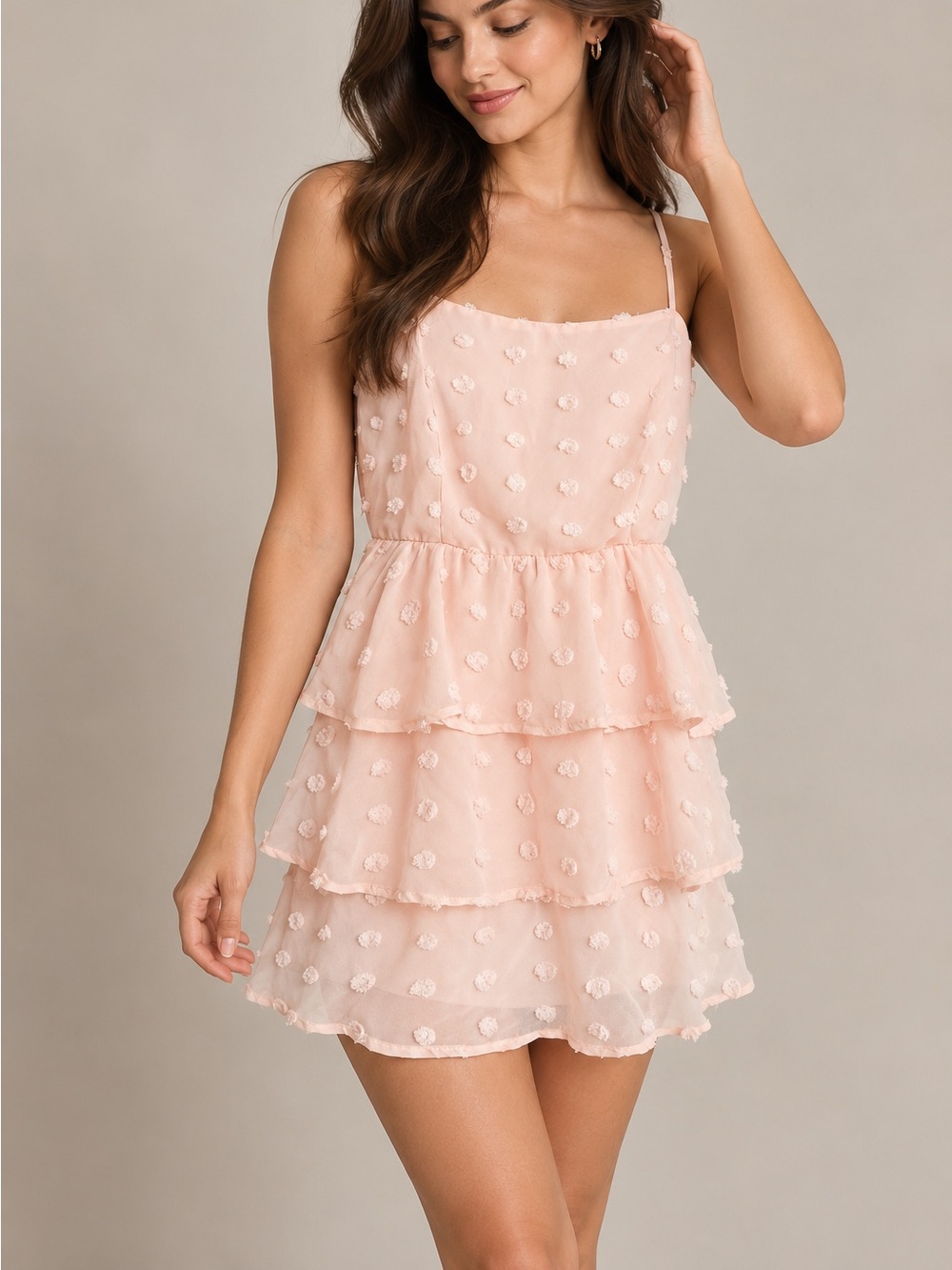 miami Soft Blush Tiered Ruffle Mini Dress